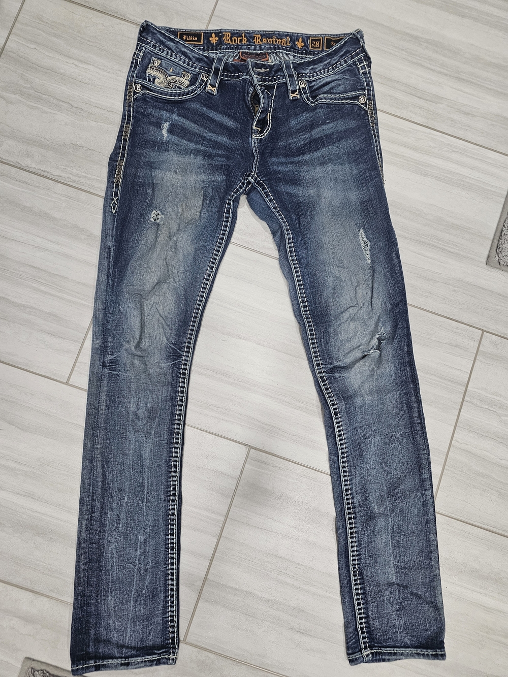 Rock Revival Women's Distressed Slim Straight Jeans - Dark Blue Pilkin